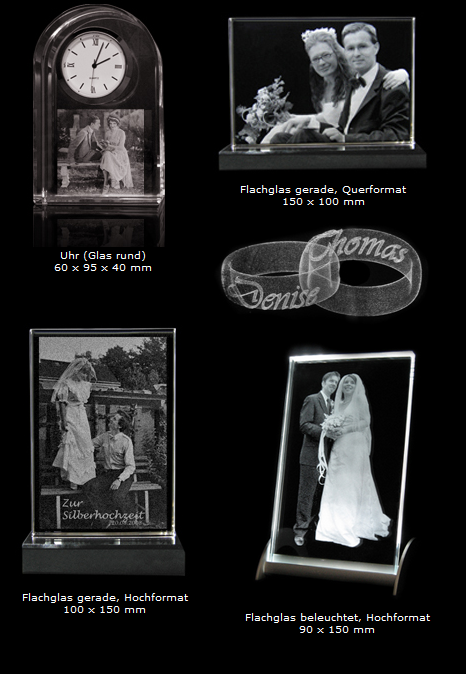 Verschiedene Glasfoto-Motive für Ihre Hochzeitsbilder