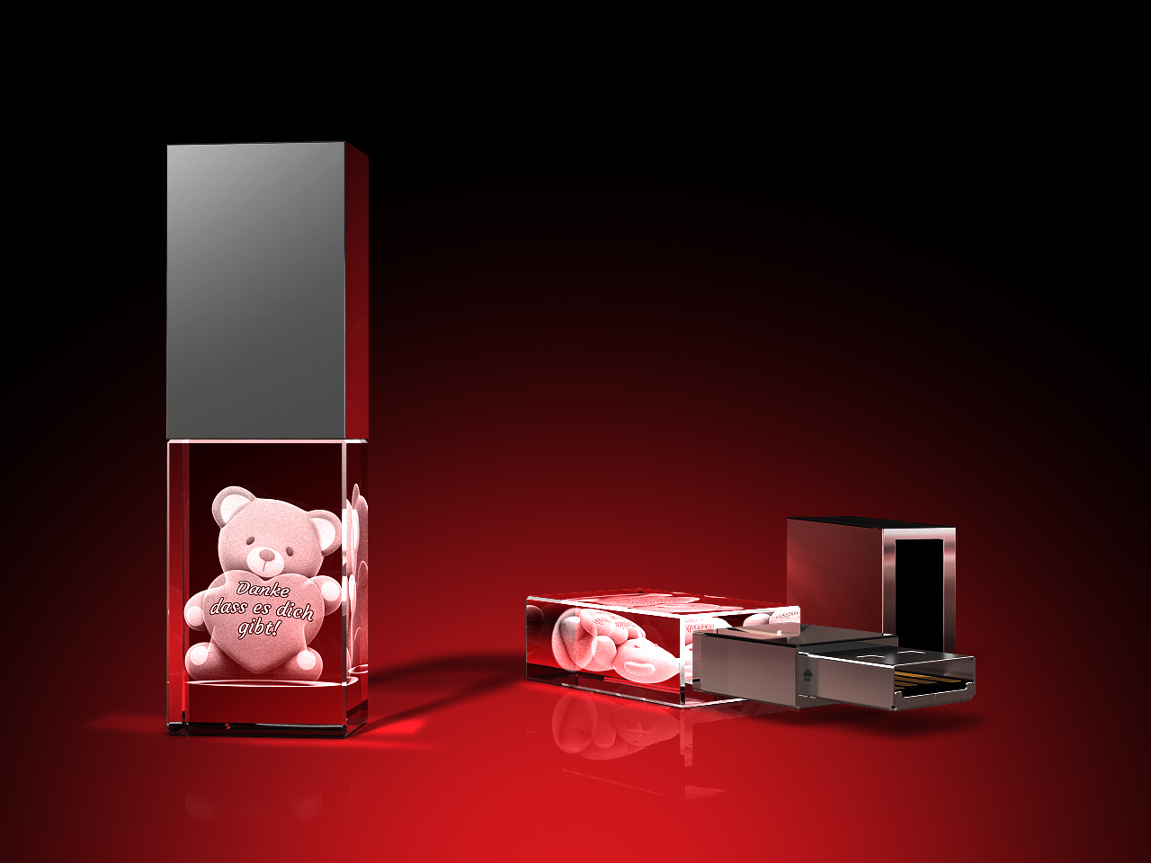 Bärchen mit Herz + Danke - USB-Stick, LED, 64 GB – GLASFOTO.COM