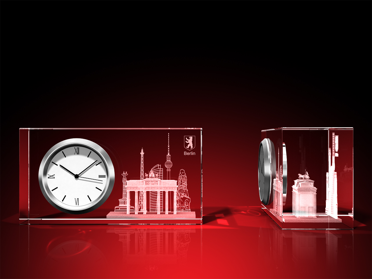 Berlin Brandenburger Tor - Uhr, Glas eckig – GLASFOTO.COM