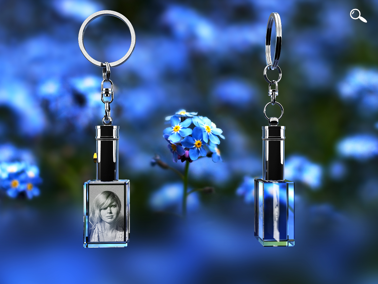 Glasfoto – Schlüsselanhänger mit Namen und LED Licht