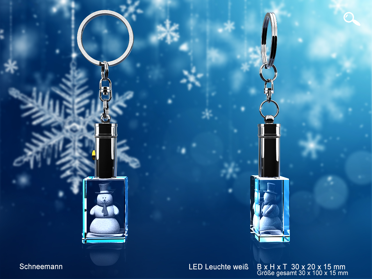 Besondere Geschenke : Schneemann im Schlüsselanhänger mit LED-Licht von GLASFOTO.COM