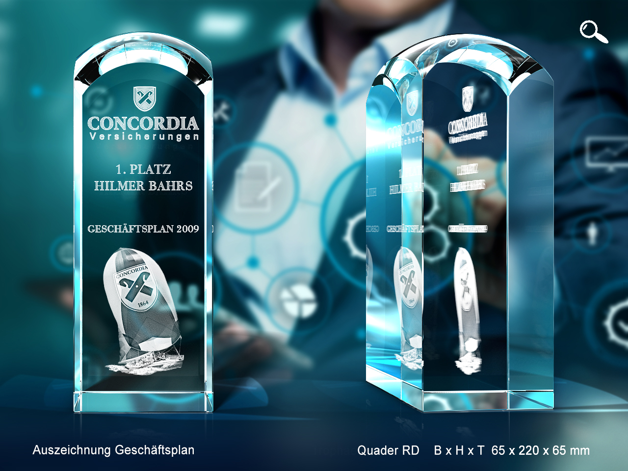 Glaspokal - Concordia Versicherungen - Pokal rund