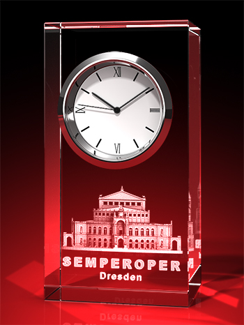 Semperoper, Glasprodukt mit Gravur, Souvenir, 2D, Uhr, GLASFOTO.COM